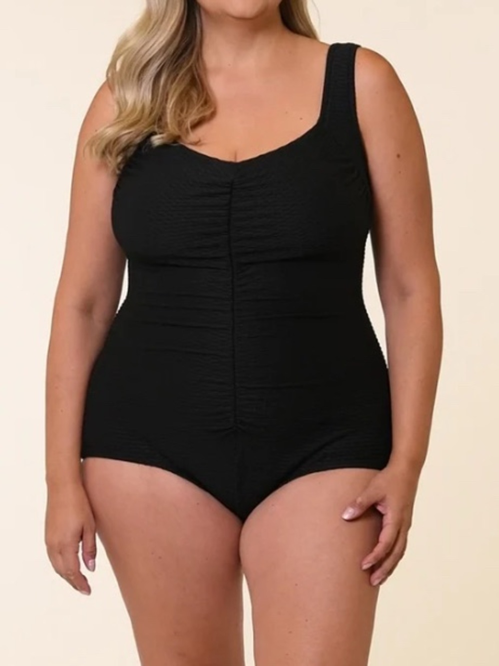 New Maxine Of Hollywood Spa/Swim Suit Ruched In Black 22W MW6NJ26